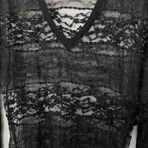 Y2K BISOU BISOU GOTHIC BLACK FLORAL LACE TUNIC BLOUSE TOP STRETCH L - Picture 3 of 7